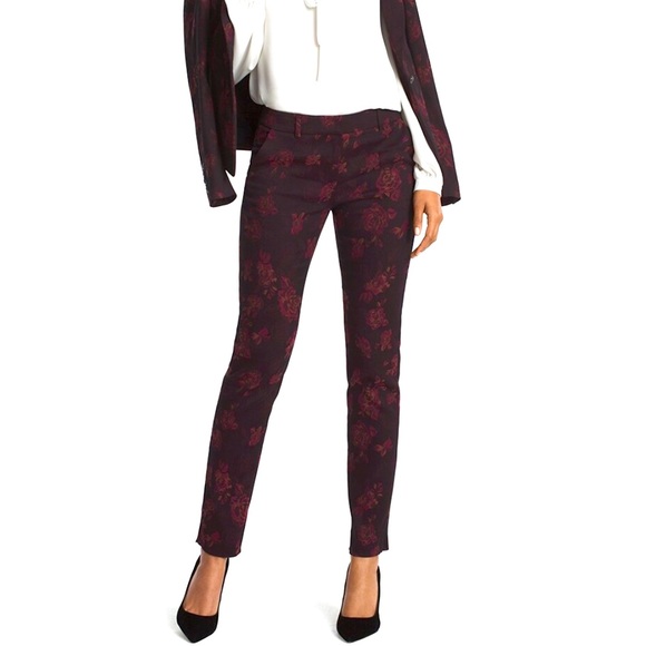 White House Black Market Pants - WHBM Rose-print Jacquard Slim Ankle Pants NWOT